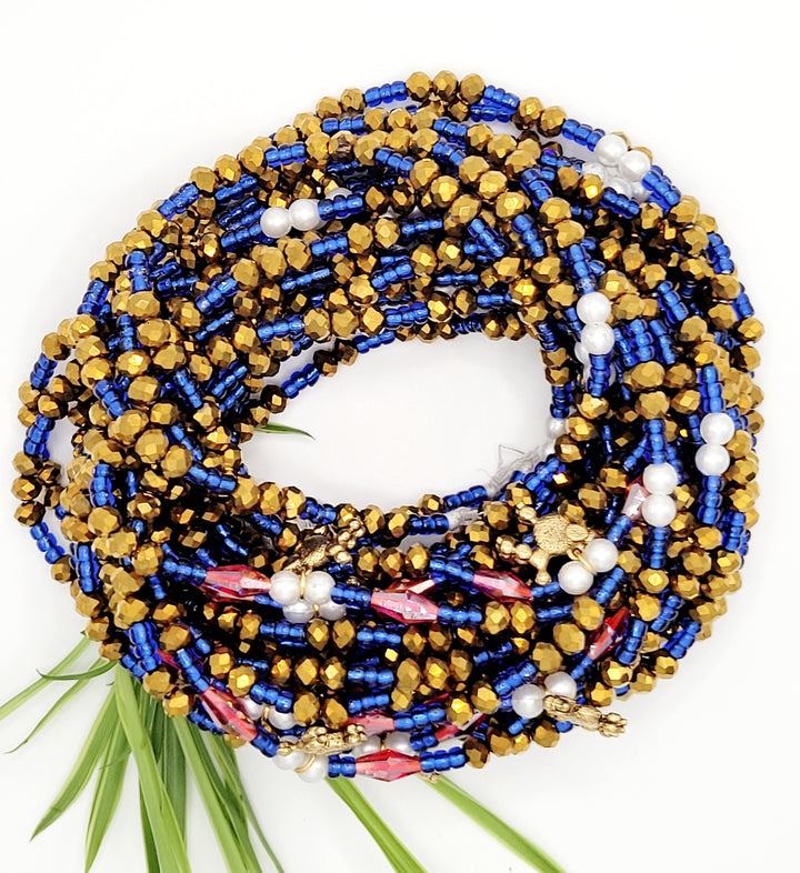 Luxury Waist Beads Africa | Sorority-Blue and Gold | Ayebea's Sankofa
