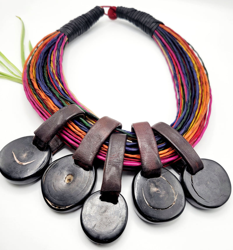 African Statement Necklace | Horn & Leather Necklace| Ayebea's Sankofa