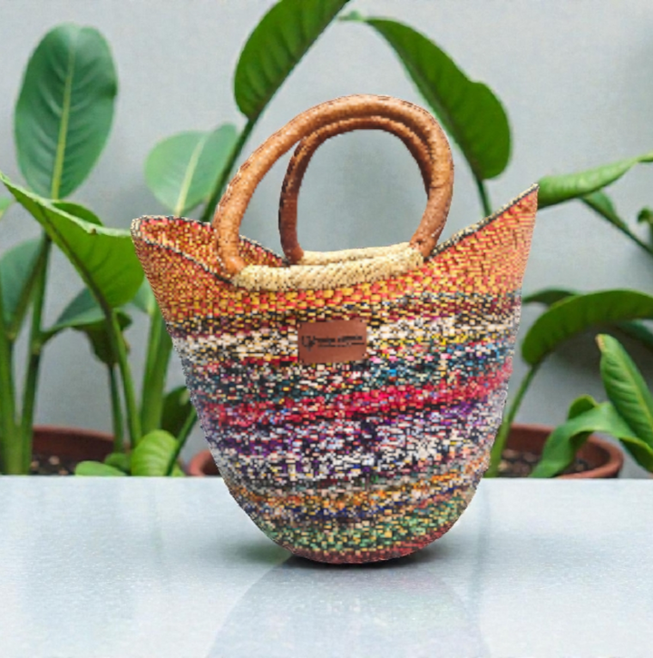 Bolga Basket with Ankara Accent – Handwoven & Upcycled