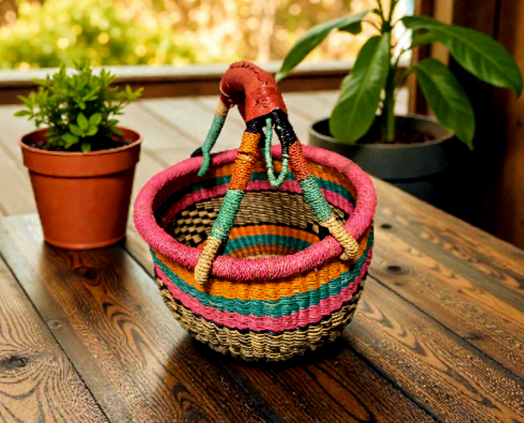 Small Bolga Storage Basket — Handmade by the Women of Ayebase