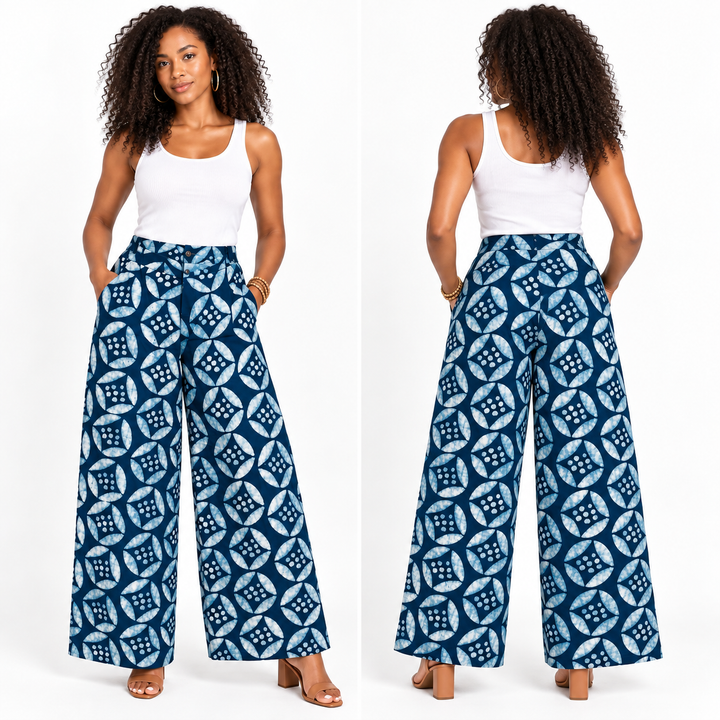 Ahyɛase Indigo Batik Wide-Leg Pants