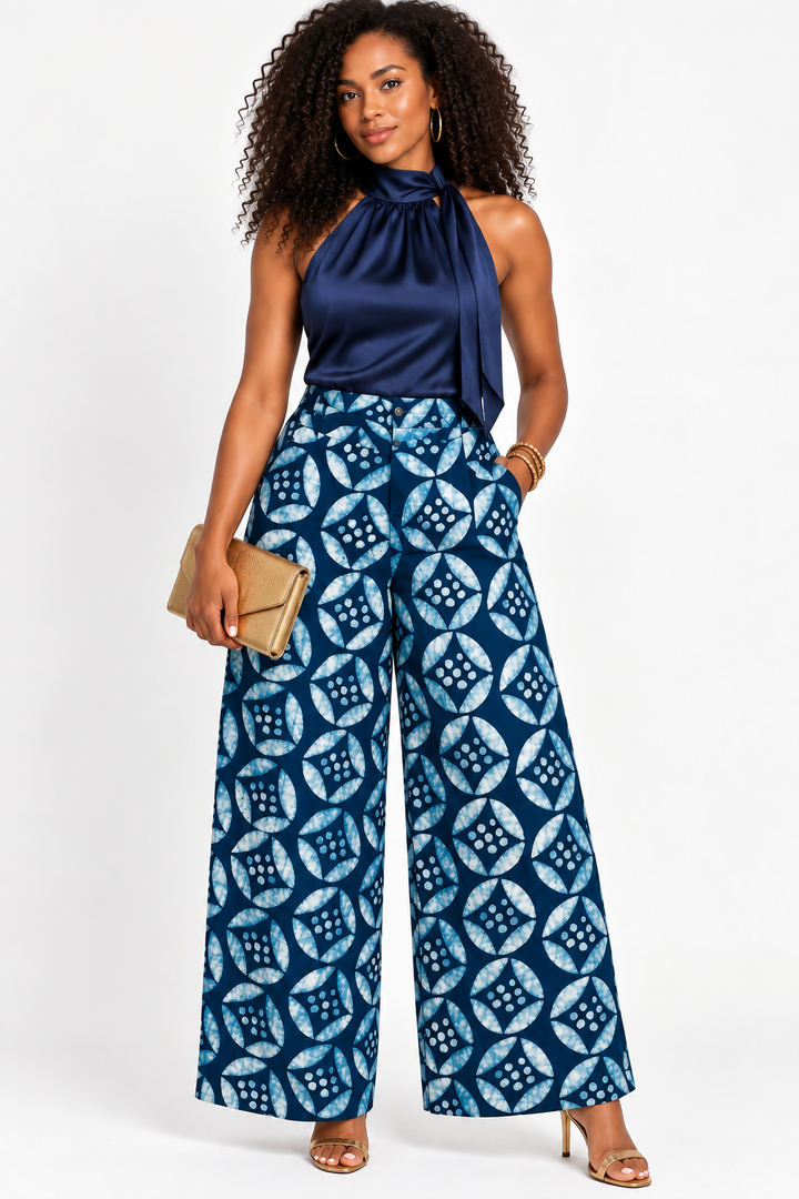 Ahyɛase Indigo Batik Wide-Leg Pants