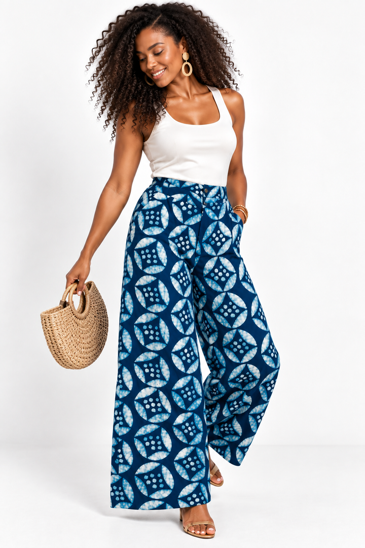 Ahyɛase Indigo Batik Wide-Leg Pants