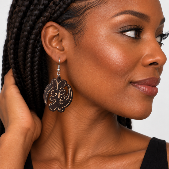 Adom Shell Drop- Gye Nyame Coconut Shell Earrings