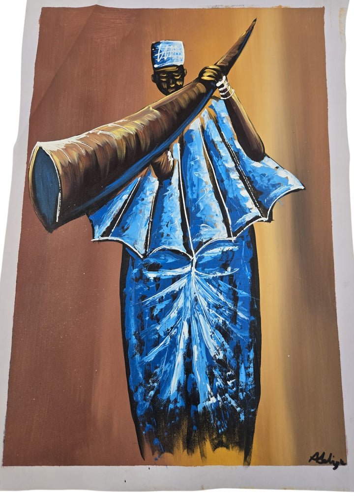 The Horn Caller|Handcrafted Ghanaian Cultural Painting