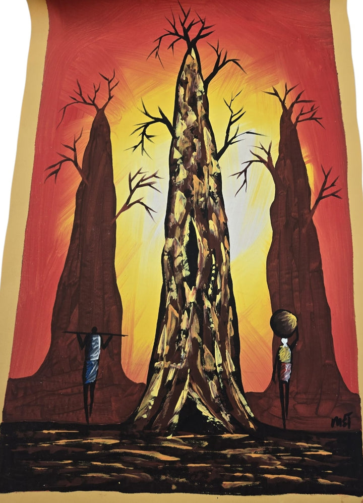 Guardians of the Baobab|Handcrafted Ghanaian Baobab Landscape Painting