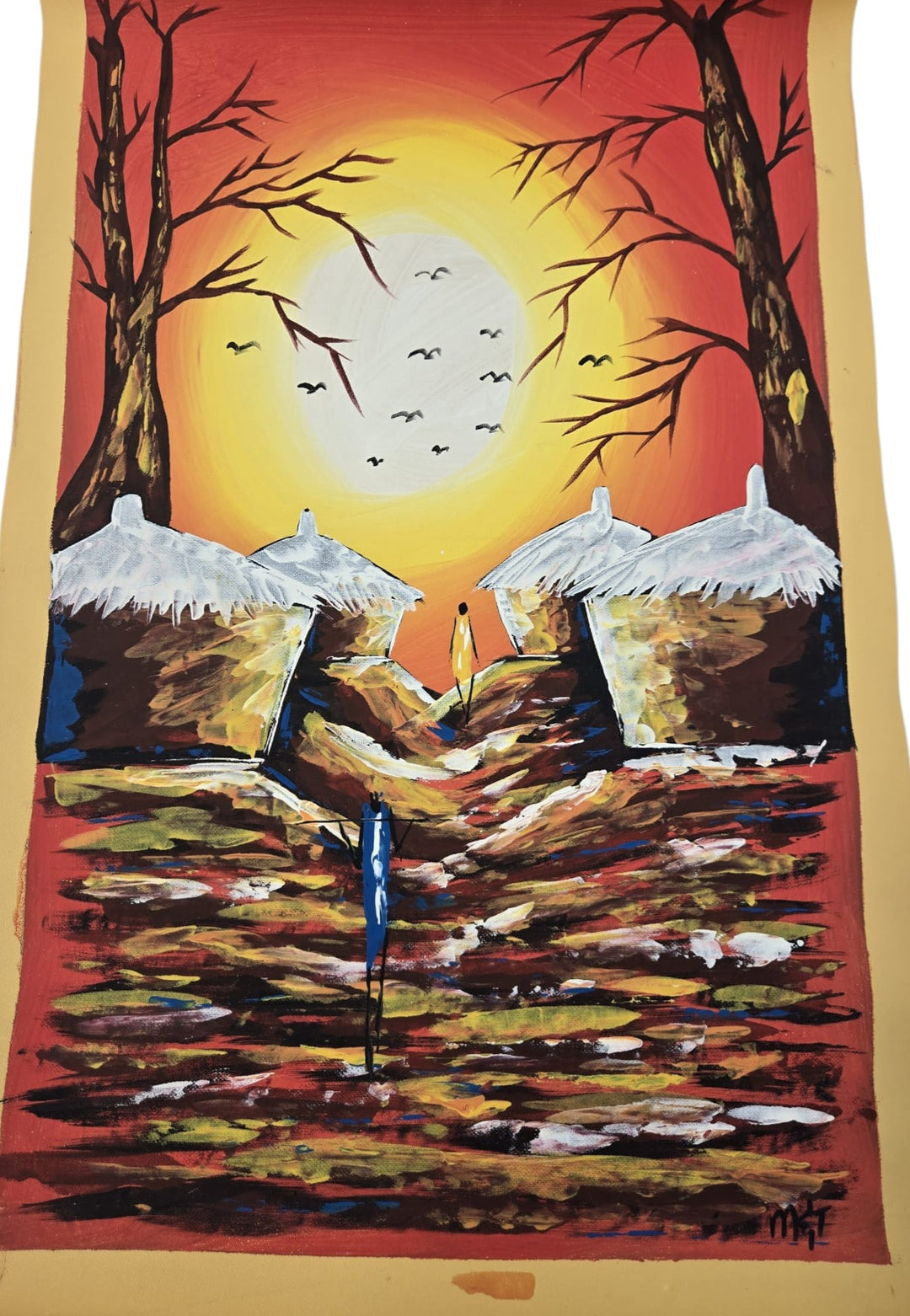 Sunset Village|Handcrafted Ghanaian Village Landscape Painting