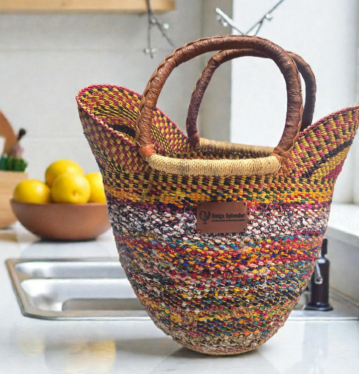 Bolga Basket with Ankara Accent – Handwoven & Upcycled-ORG