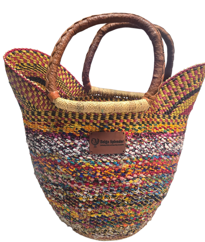 Bolga Basket with Ankara Accent – Handwoven & Upcycled-ORG