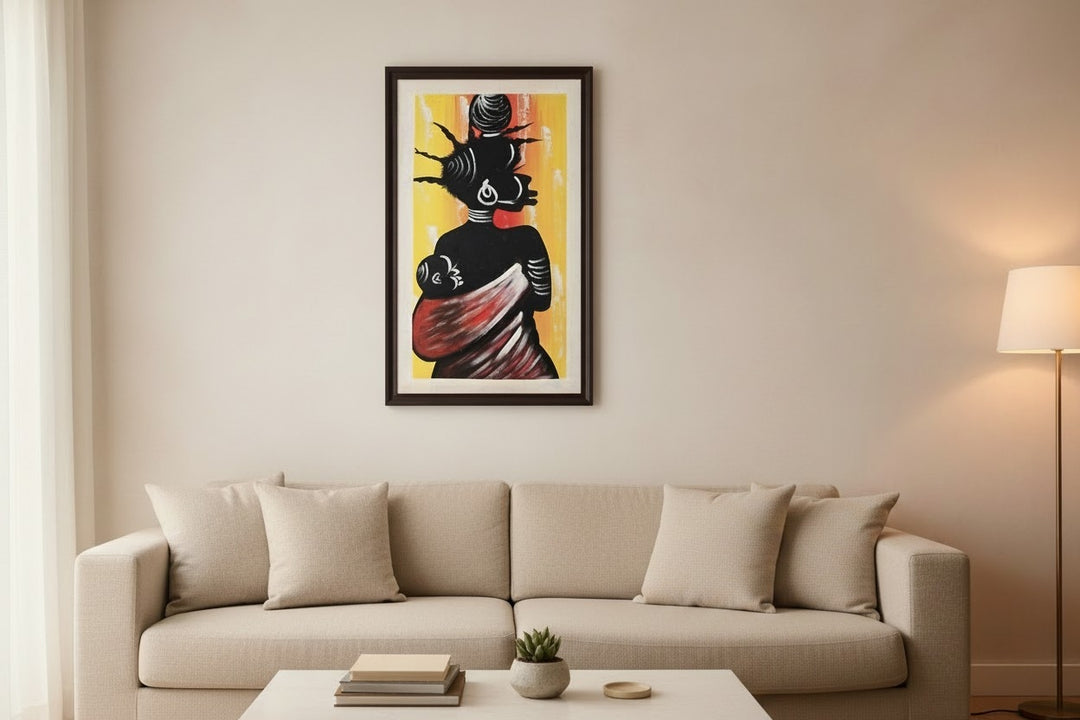 Mother's Embrace|Handcrafted Ghanaian Mother & Child Painting