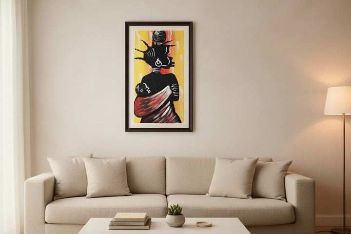 Mother's Embrace|Handcrafted Ghanaian Mother & Child Painting