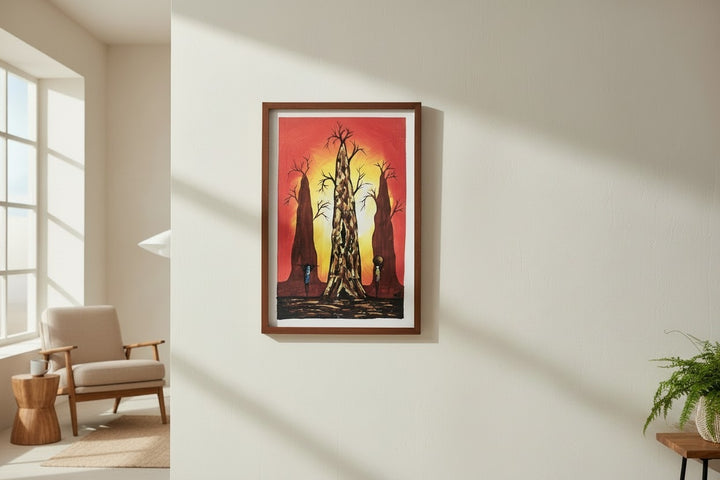 Guardians of the Baobab|Handcrafted Ghanaian Baobab Landscape Painting