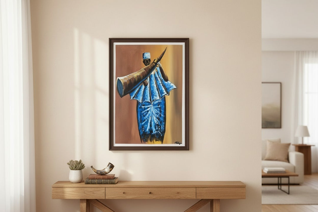 The Horn Caller|Handcrafted Ghanaian Cultural Painting